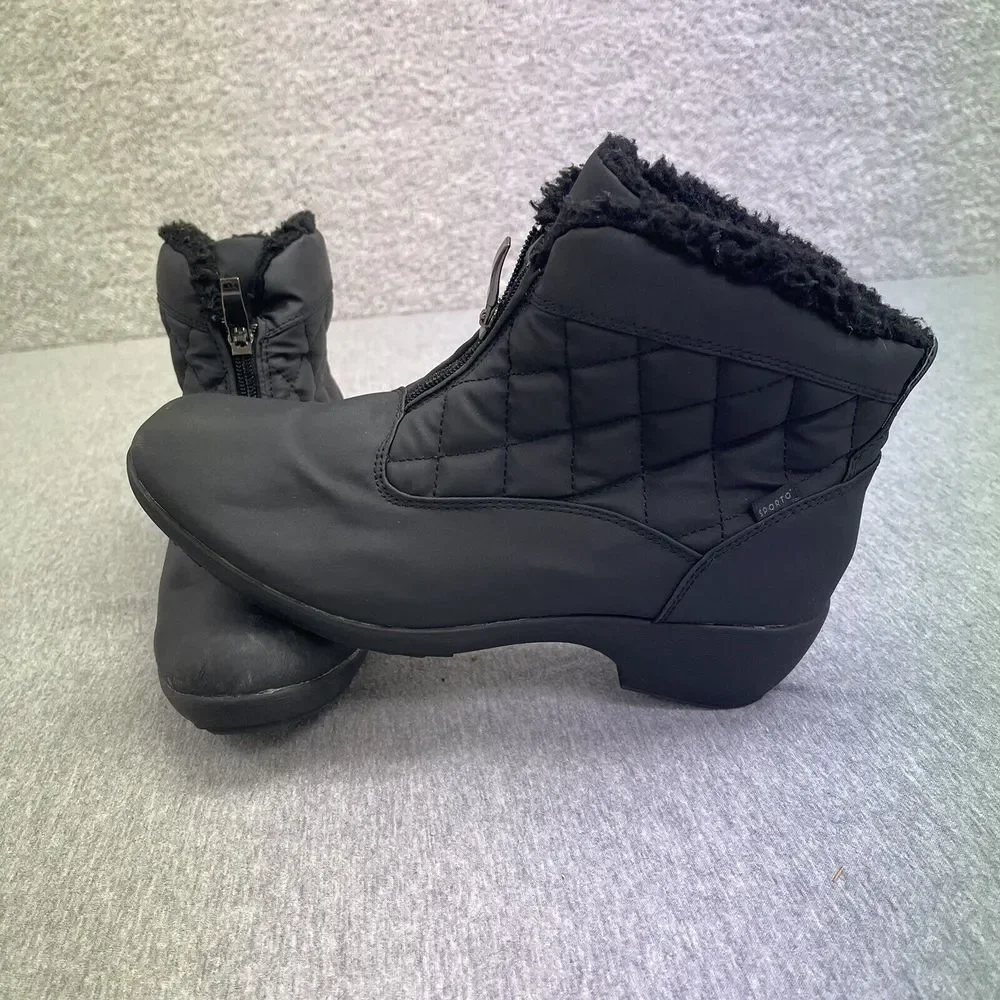 Sporto Womens Fleece Fur Lined Quilted‎ Winter Ankle Boots Sz 10M Black Zelda